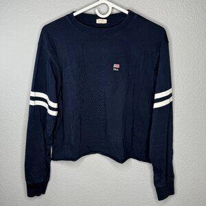 John Galt Navy Striped Longsleeve Crop Top